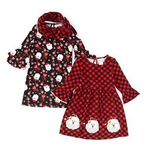 Rare Editions Girls Size 6 Christmas Holiday Santa‎ Red & Black Dress 2 Pack
